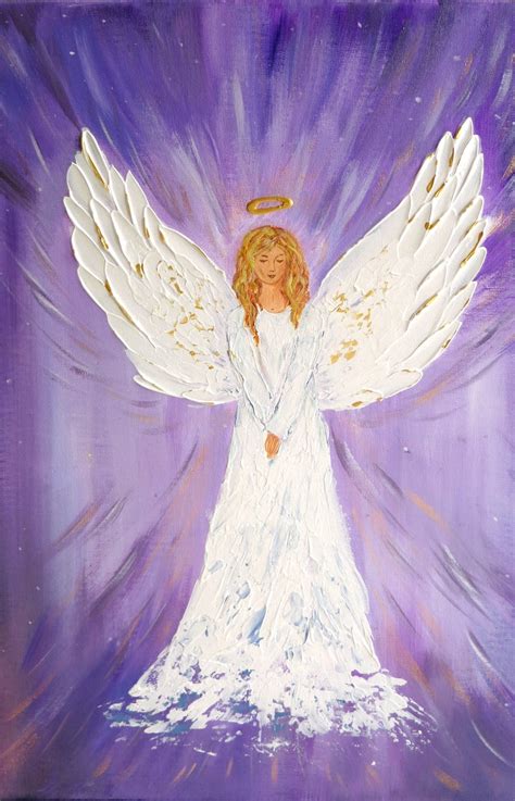 Guardian Angel Original Angel Paintings White Angel Wings Wall Etsy