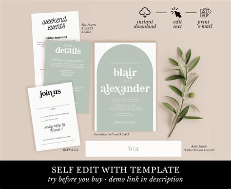 Sage Arch Wedding Invitation Template Someday Paper Co