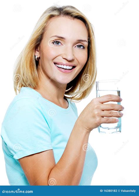 The Young Woman Holds A Glass With Water Stock Photo Image Of Health