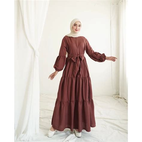 Jual Yuka Maxi Ruffle Dress Muslim Rempel Susun Gamis Maxi Wafel Velvet Shopee Indonesia