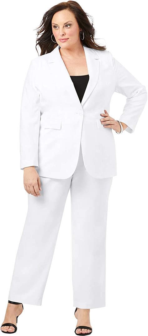 Roamans Womens Plus Size Straight Leg Pantsuit With Blazer 20 W White Clothing