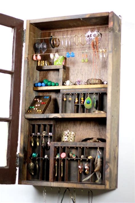 • new york, ny 10036 ph: Rustic window jewelry box | Jewelry organizer diy wall, Jewelry organization, Diy display