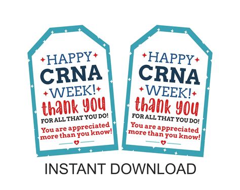 Crna Week T Tags Printable Certified Registered Nurse Etsy