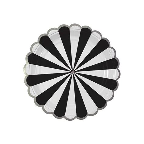 Black and White Standard Paper Plates with Silver Scalloped Trim