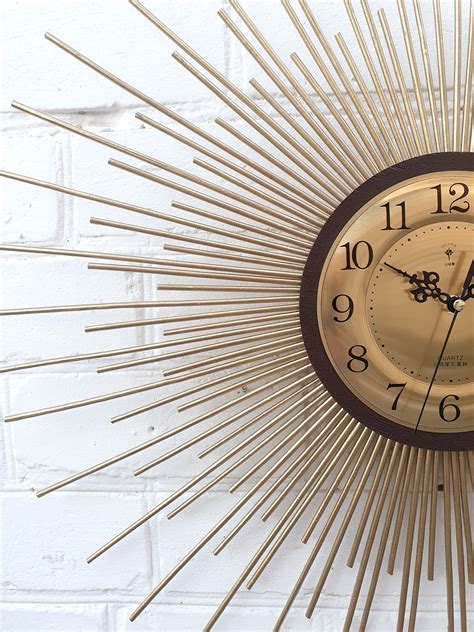 30 27 Gold Sunburst Clock Wood Clock Modern Wall Etsy