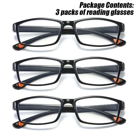 3 Packs Mens Large Designer Style Reading Glasses Spring Hinges Uv Reader Rrrr11 Ebay