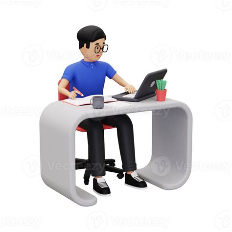 3d Business Man Working On Laptop 10872795 Png
