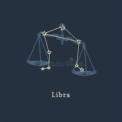 Zodiac Constellation Of Libra In Engraving Style Vector Retro Graphic
