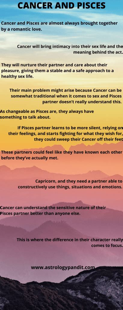 He is more sensitive than most men, and he is likely to have at least some psychic ability. Cancer man Pisces woman Compatibility in love online