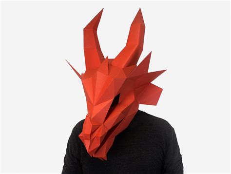 Dragon Mask Red Dragon Costume Paper Craft Template Etsy