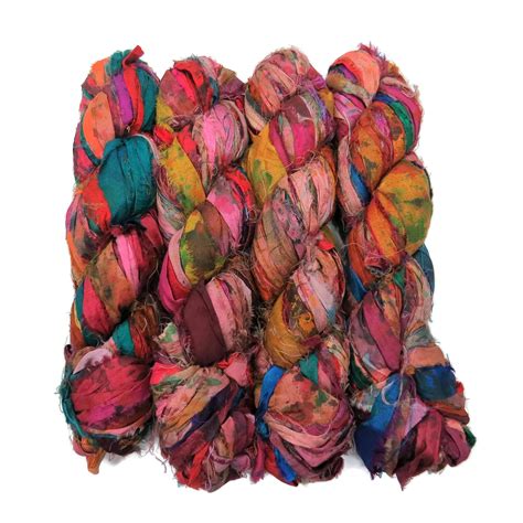 New Tye Dyed Sari Silk Fuzzy Ribbon 100g Irredescent Multi Mix