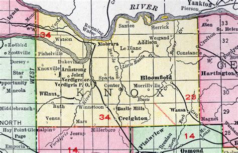 Knox County Nebraska Map 1912 Creighton Center Bloomfield Wausa