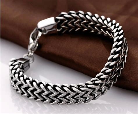 Wide Chain Bracelet For Men Black Gold Silver Double Thick Cuff Bangle