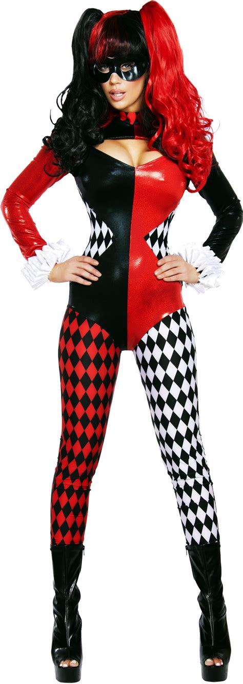 Harley Quinn Supervillain Jester Catsuit Cartoon Characters Costume