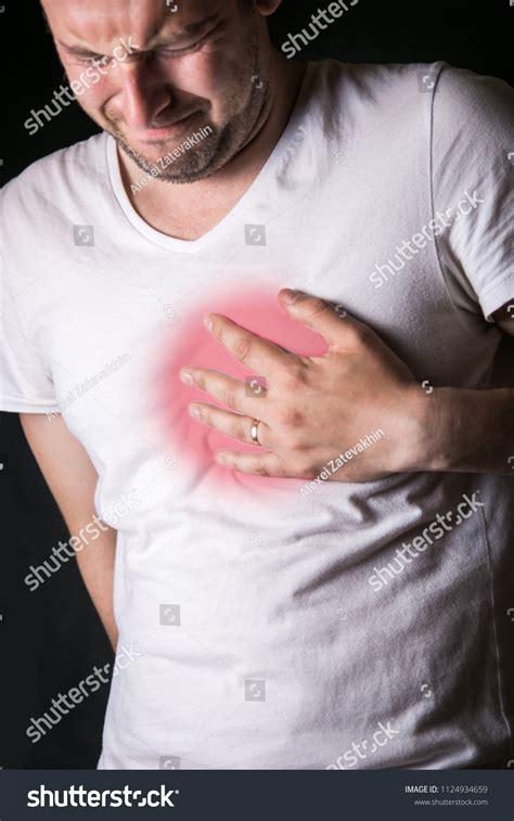 Severe Heartache Man Suffering Chest Pain Stock Photo 1124934659