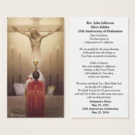 Catholic Priest Ordination Aniversary Prayer Card