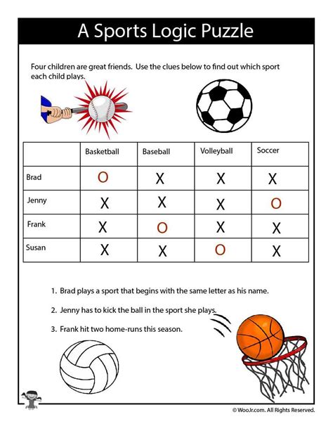 Easy Sports Logic Puzzle Answers Woo Jr Kids Activities