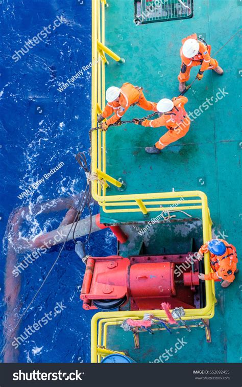 Offshore Workers Consist Riggers Performing Anchor Stock Photo