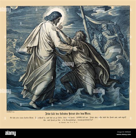 Jesús Y Pedro Camina Sobre El Agua El Evangelio De Mateo Capítulo Xiv