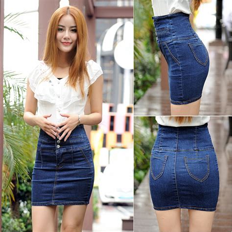 jeans skirt new summer high waist denim skirt female half length tight skirt package buttocks