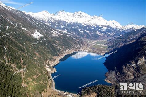 Aerial View Of Lake Of Poschiavo In Winter Poschiavo Valley Canton Of