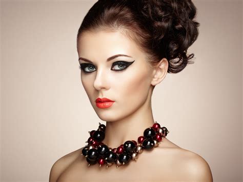 download brunette blue eyes necklace lipstick face woman model 4k ultra hd wallpaper by oleg gekman