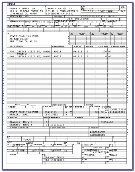 Printable Ub 04 Form Sample