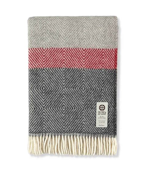 Red And Grey Herringbone Throw Blanket 100 Pure New Wool