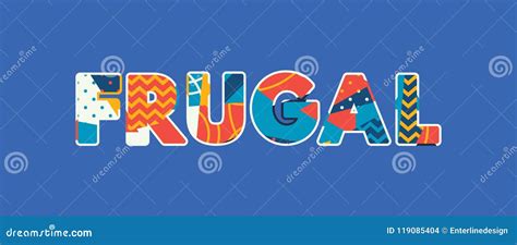 Frugal Concept Retro Colorful Word Art Illustration Cartoon Vector