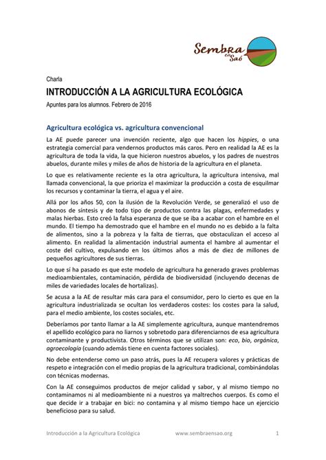Introducción A La Agricultura Ecológica