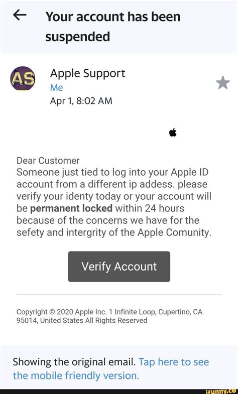 Your Account Has Been Suspended Apple Support A Dear Customer Someone Just Tied To Log Into Your