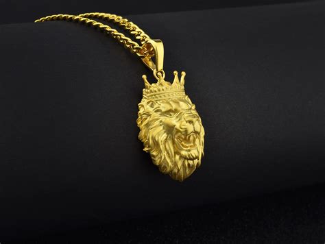 18k Gold Lion King Pendant Lion Head Men Necklace 10k Gold Etsy