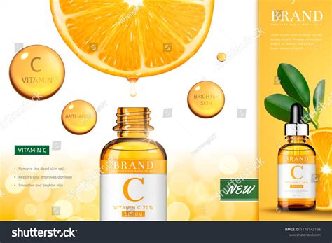 Vitamin C Essence Ads With Sliced Orange Serum Dripping Down Into The
