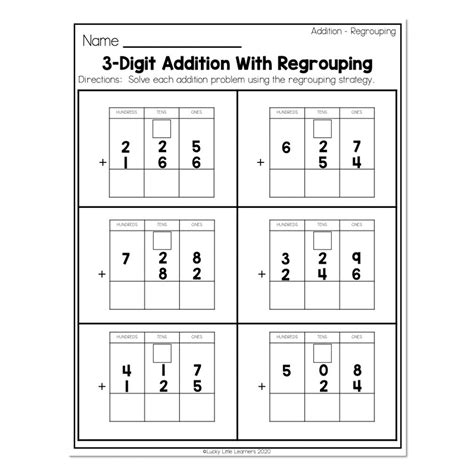2nd Grade Math Worksheets Place Value Addition Regrouping 3 Digit