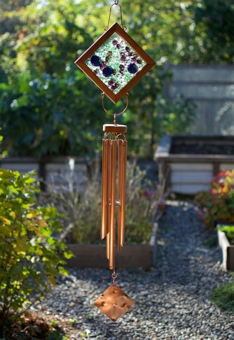Wind Chime Colorful Glass Copper Large Outdoor Windchime Etsy Wind