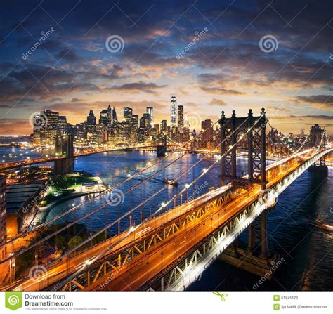 New York City Manhattan After Sunset Beautiful Cityscape Stock