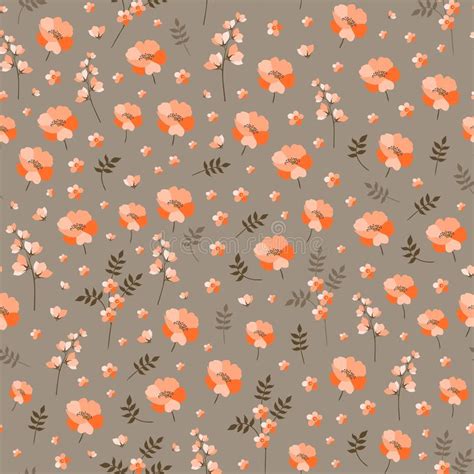 Seamless Ditsy Floral Pattern With Little Orange Flowers Vector