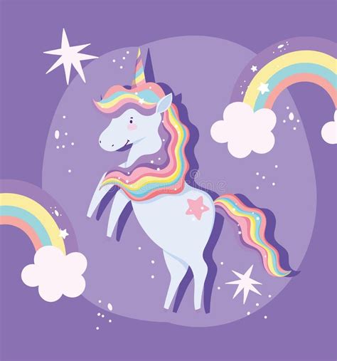 Cartoon Unicorn Rainbow Mane Stars Background Stock Illustrations 460
