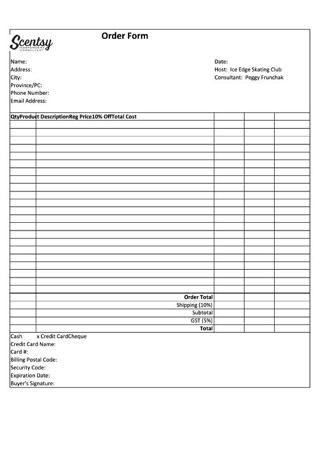 top scentsy order form templates