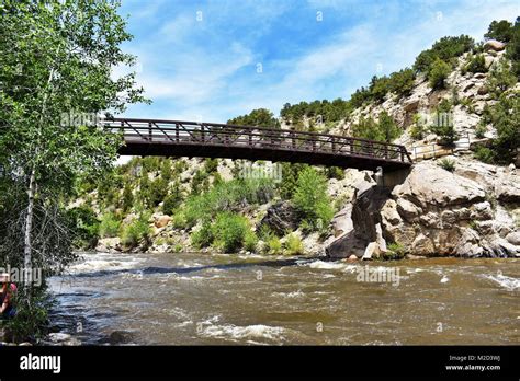 Metal Bridge Over Arkansas River In Buena Vista Colorado Stock Photo