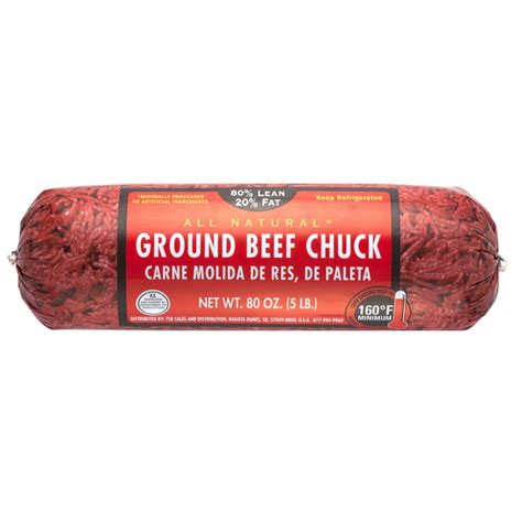 All Natural 80 Lean20 Fat Ground Beef Chuck Roll 5 Lb Walmart