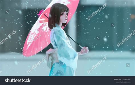 Anime Girl Umbrella Fantasy Digital Art Stock Illustration 2157810557