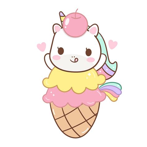 Cute Unicorn Vector Sweet Ice Cream Happy Birthday Yummy Food