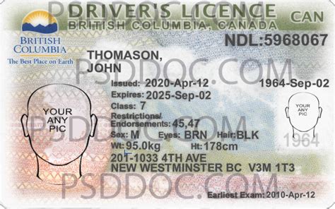 Canada Britishcolumbia Driver License Front Back Sides Psd Store