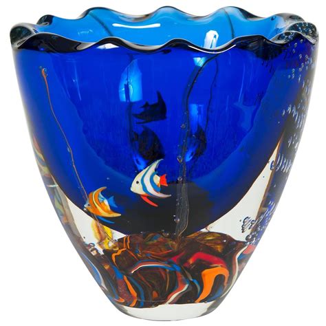 Italian Venetian Murano Glass Aquarium Vase Circa 1980s For Sale At 1stdibs