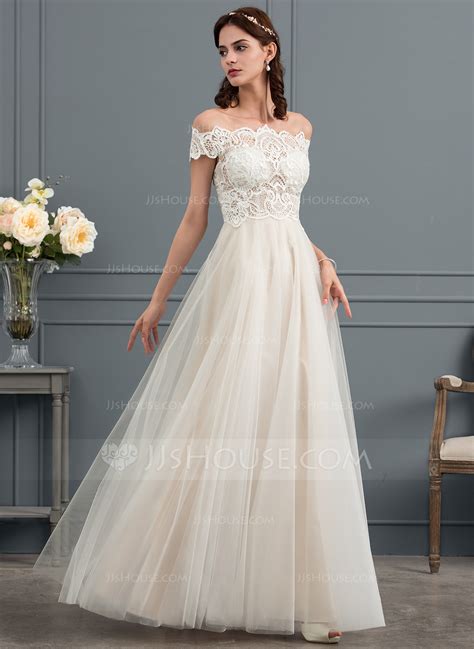 Off The Shoulder Floor Length Tulle Wedding Dress 265193354 Wedding