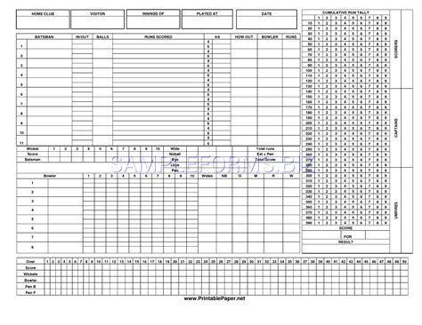 Cricket Score Sheet Printable