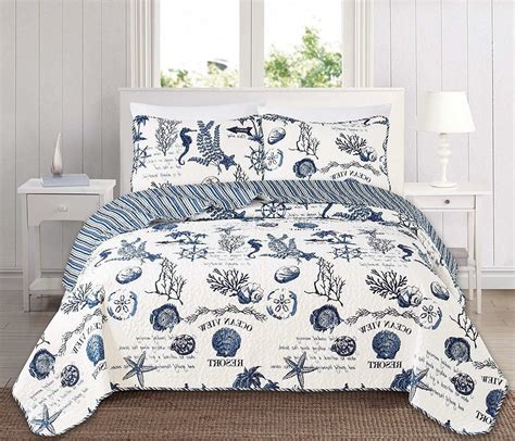 Quilt bedding set manufacturers & wholesalers. NAUTICAL QUILT SET KING BEDDING Navy Sea Life