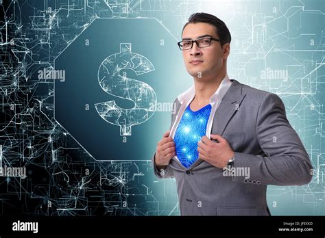 Superhero saving american dollar currency Stock Photo - Alamy