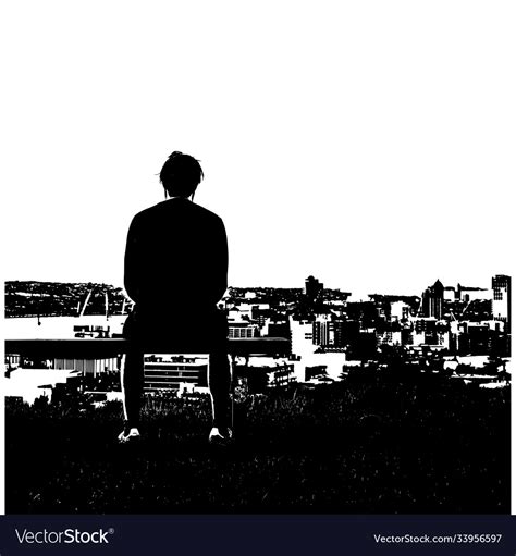Black And White Silhouette Man Sitting Alone Vector Image
